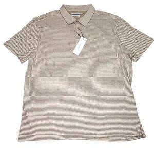 Calvin Klein Polo Shirt Mens Size XXL Striped Tan White Smooth Cotton Top NEW